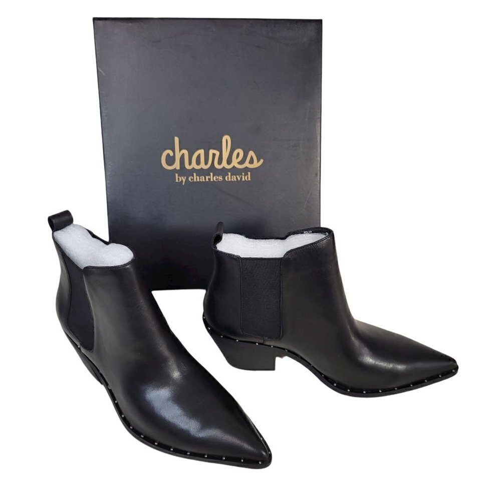CHARLES BY CHARLES DAVID Black Leather Pointed Toe Chelsea Booties | 8.5
